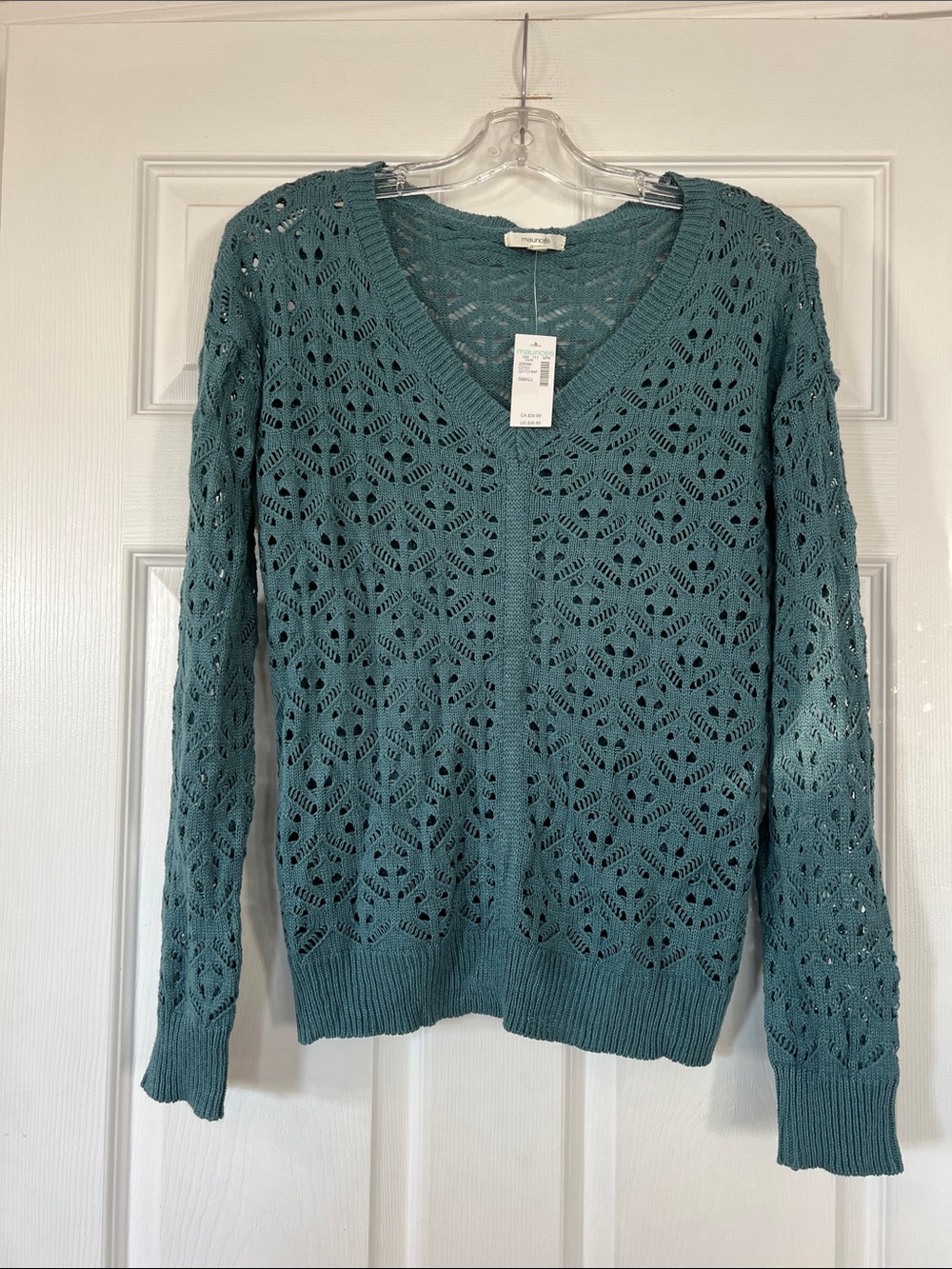 Maurices Teal Openwork V-Neck Sweater